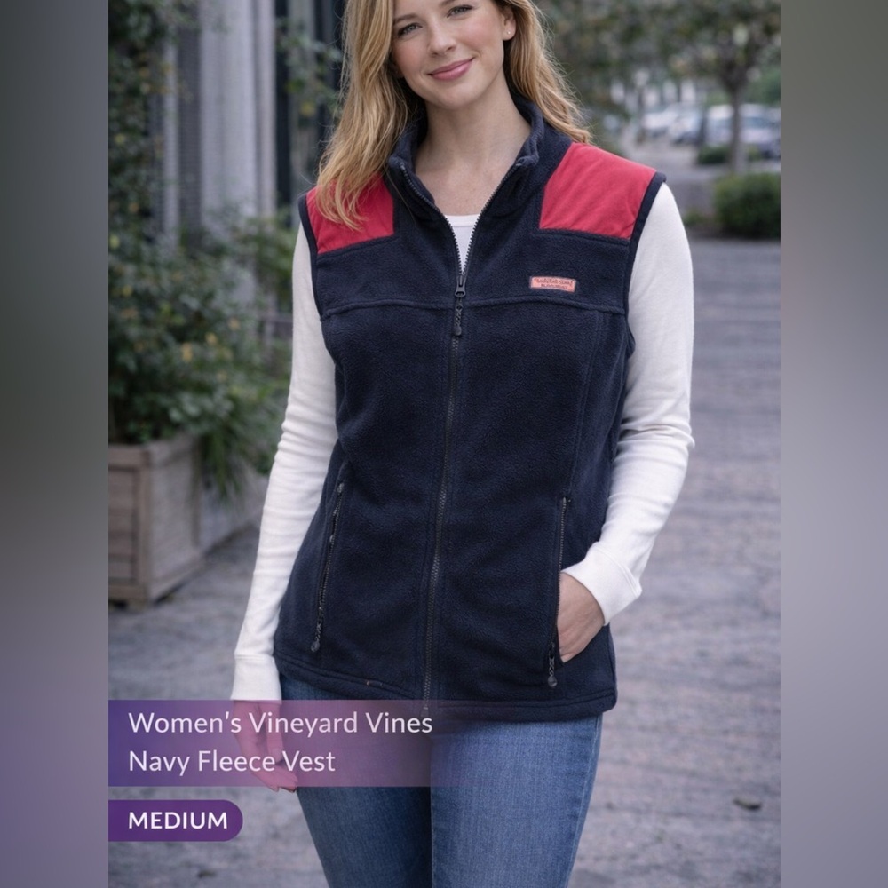 Vineyard Vines Navy Fleece Vest MEDIUM